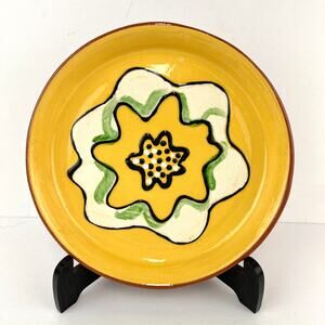 Terracotta Round Tray with Crackled Glaze Signed